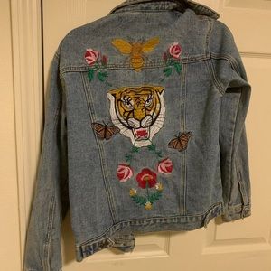 Embroidered tiger oversized jean jacket